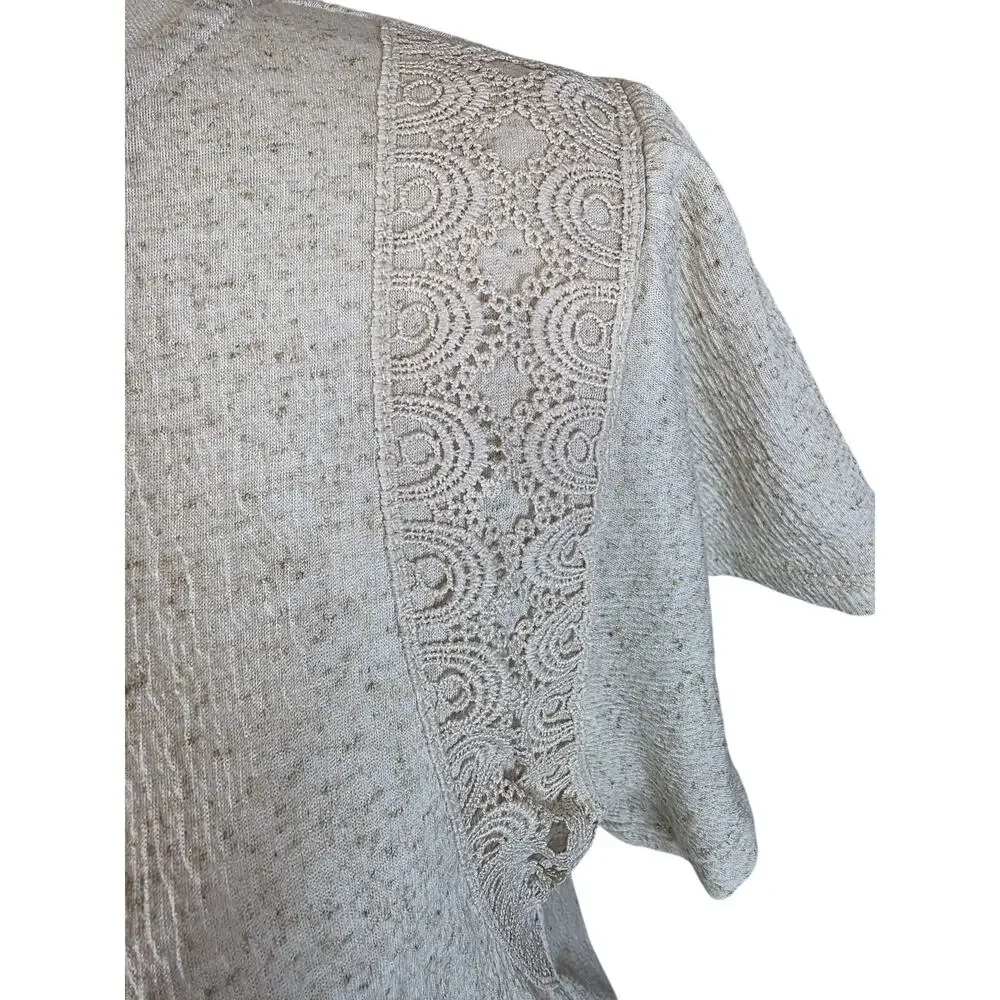 Fred David Cream Crepe Blouse w/Ruffle Short Sleeve & Crochet Detail